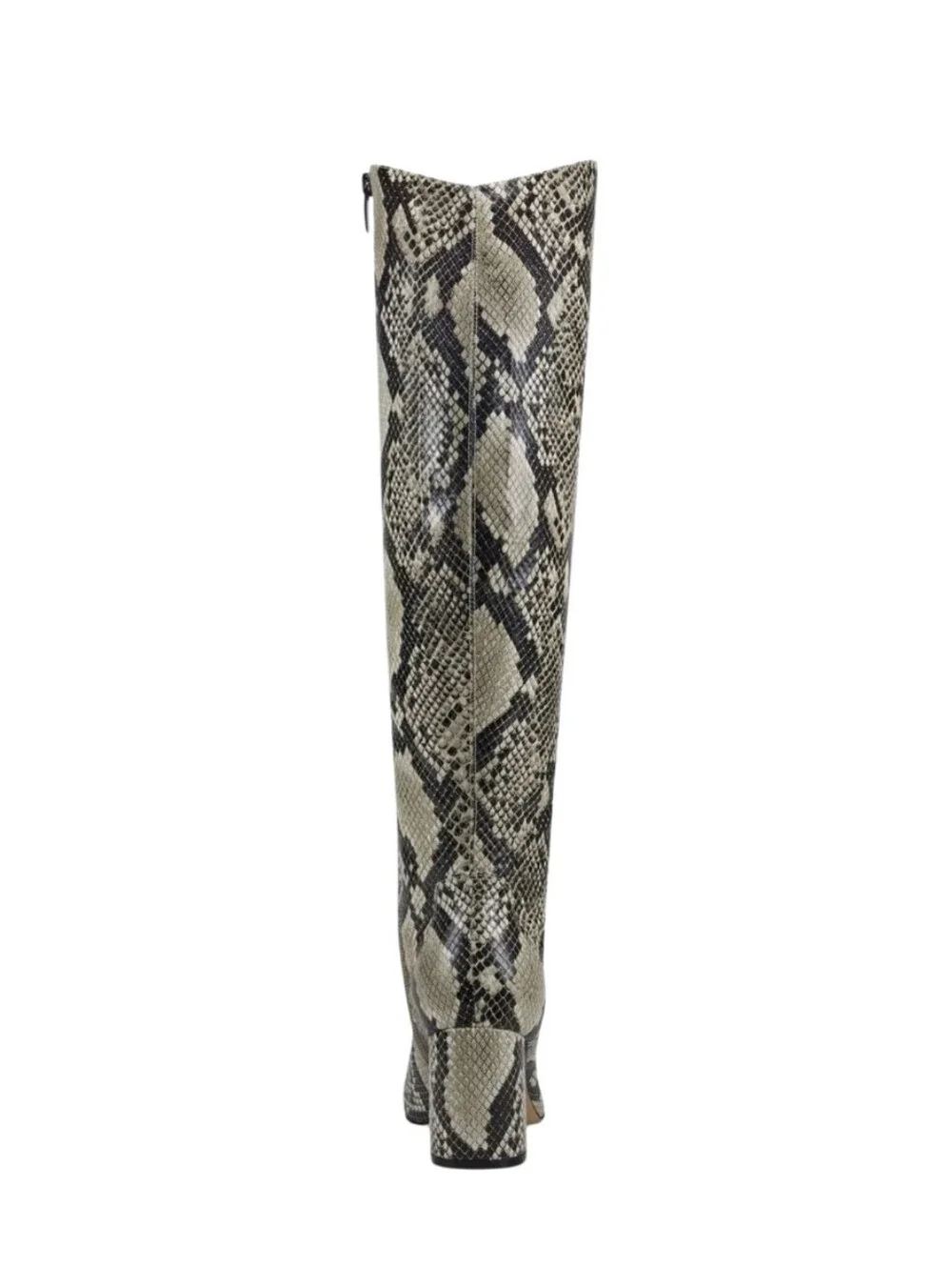 #sh04 Snake-Print Knee-High Pointed Toe Boots - Gray